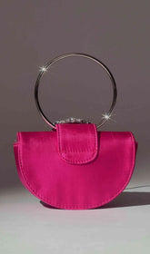 SATIN CRYSTAL CLUTCH IN HOT PINK